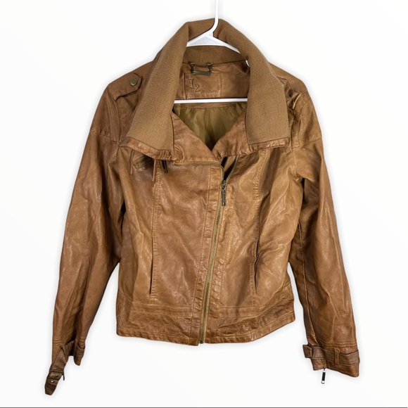 Jou Jou Jackets & Blazers - J2 by Jou Jou vegan leather moto biker jacket tan